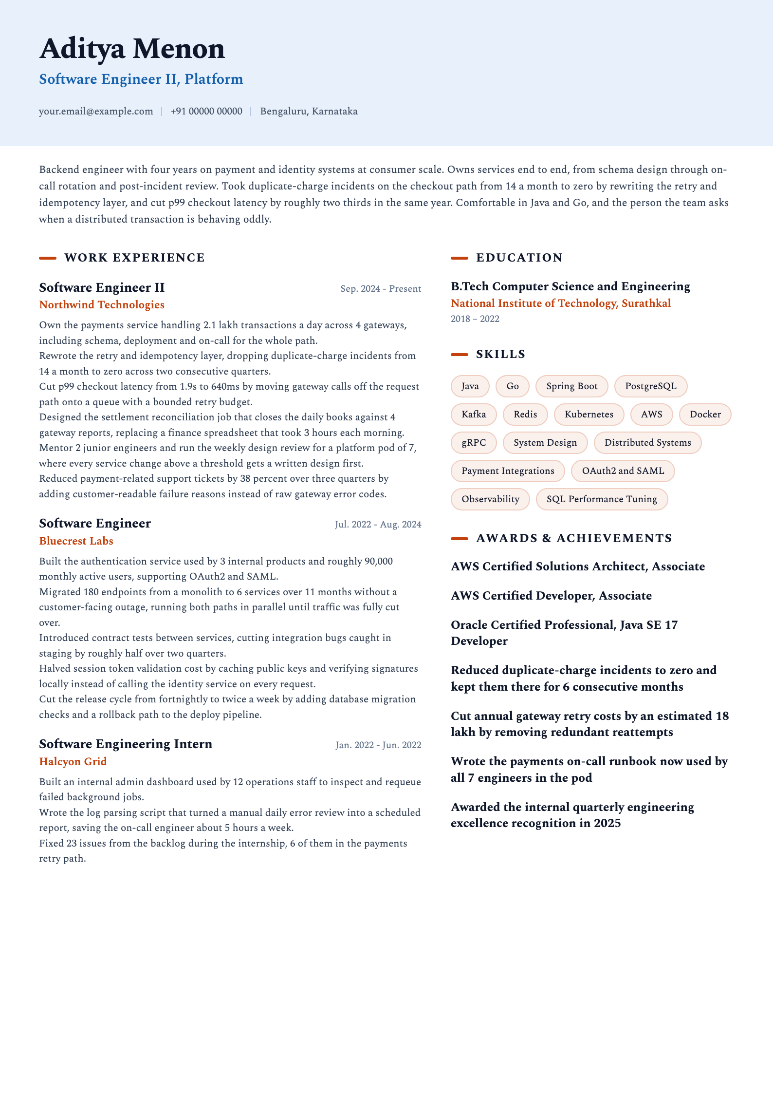 Software engineer resume example