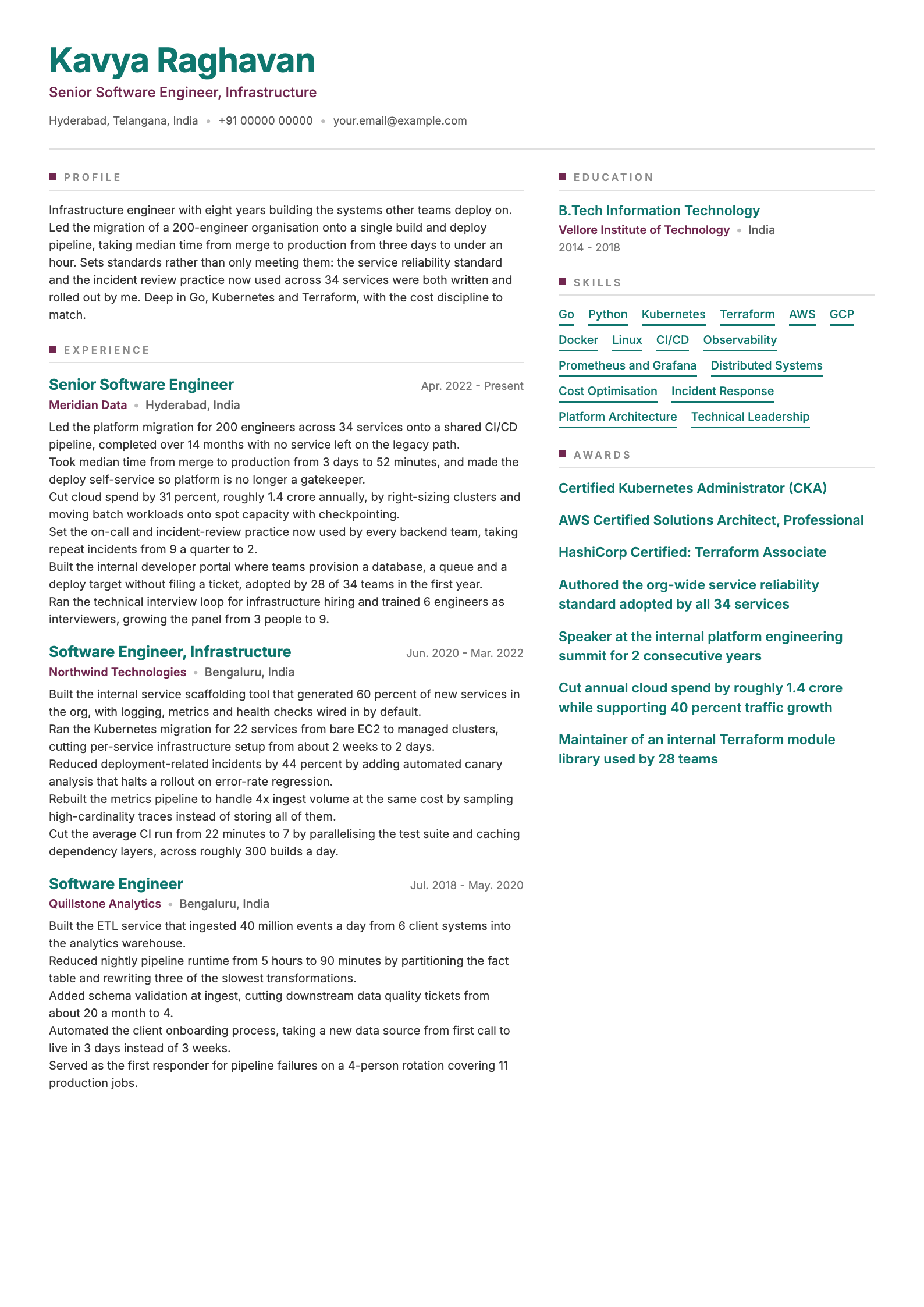 Senior software engineer resume example